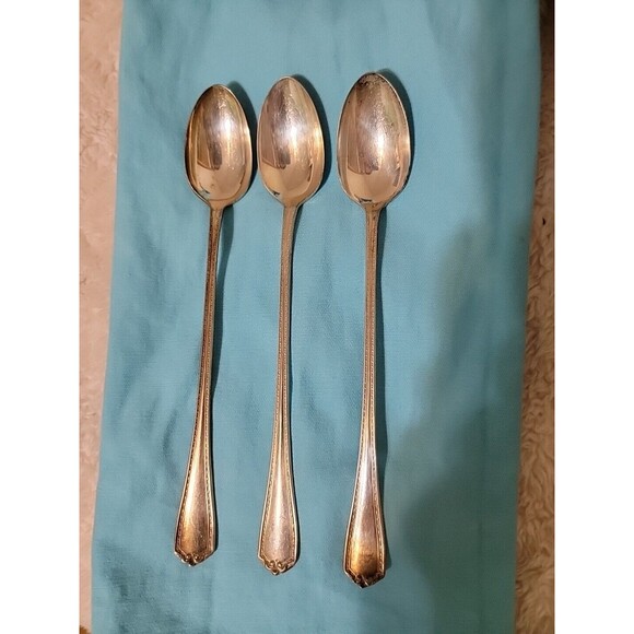(3) 1877 Niagara Falls Co  7.25 in" Silverplate Ice Tea Spoons Madison Pattern - Picture 1 of 4